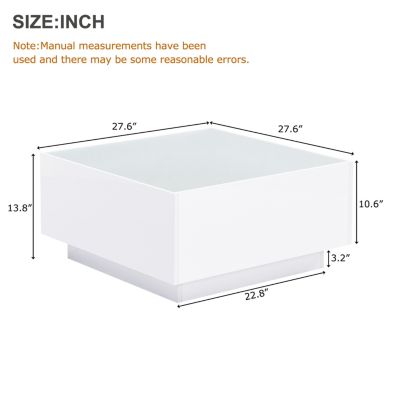 Streamdale High Gloss Coffee Table with 16-Color LED, 5mm Tempered Glass