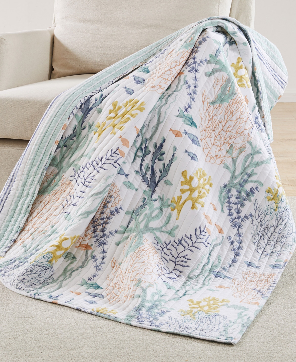 Levtex Ocean Meadow Reversible Quilted Throw, 50" X 60" In Blue Haze
