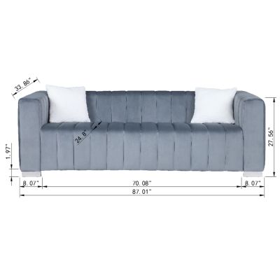  Modern Chesterfield Sofa, 3-Seater in Grey