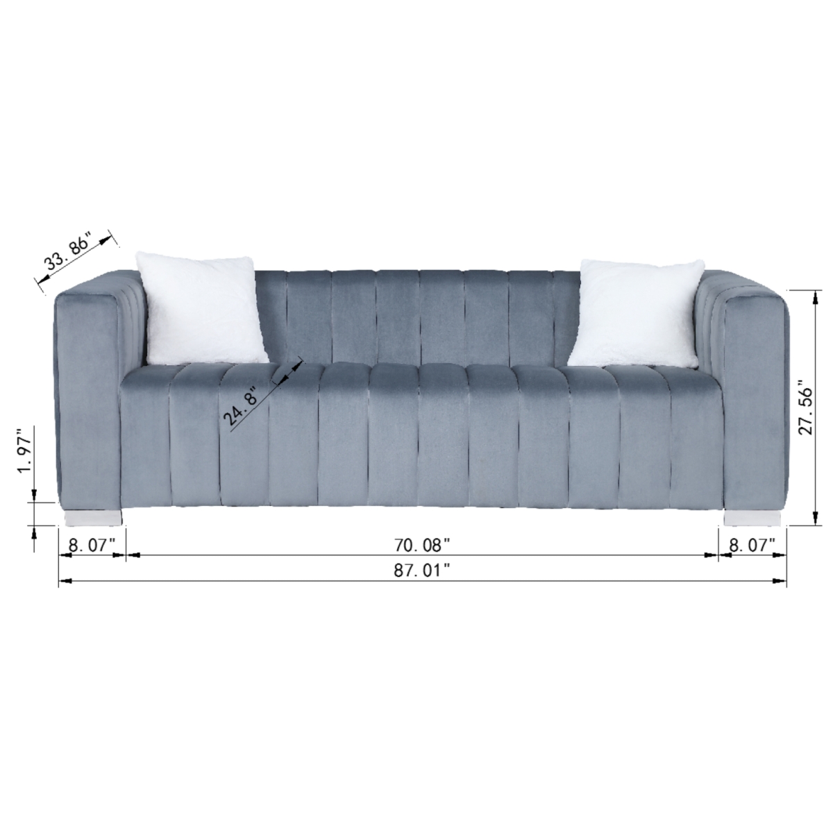 Streamdale Furniture A modern channel sofa take on a traditional Chesterfield, Grey color,3 seater