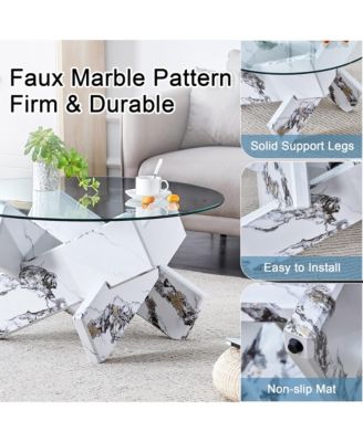Streamdale Modern Glass Coffee Table with Unique Patterned Legs