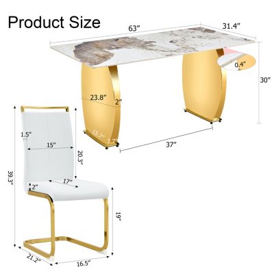 Simplie Fun Table and chair set, rock plate table top, gold metal table legs, stable and beautiful, suitable for most home styles. Modern simple dining table, comfortable seating