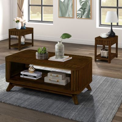 3-Piece Rectangular Coffee Table Set with Walnut Finish
