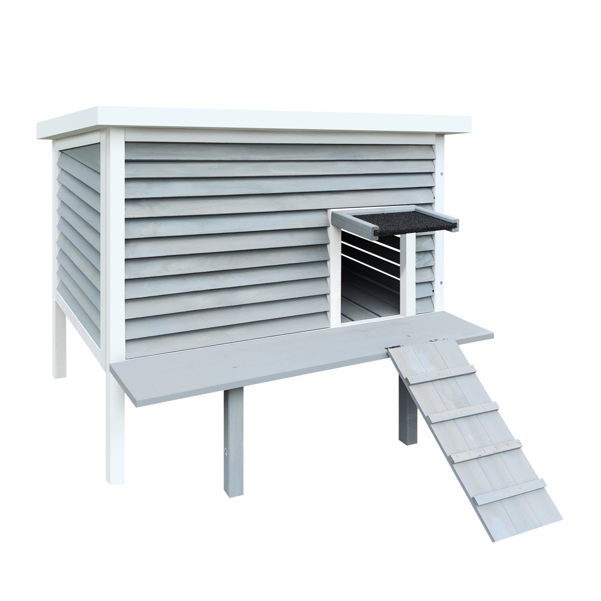 Outdoor Breathable Cat House for Outside Cats, Cat Shelter for Feral Cats with Escape Door, Porch Deck - Gray