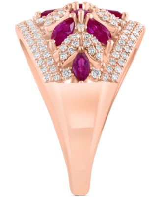EFFY&reg; Ruby (1-5/8 ct. t.w.) & Diamond (5/8  ct. t.w.) Openwork Flower Ring in 14k Rose Gold