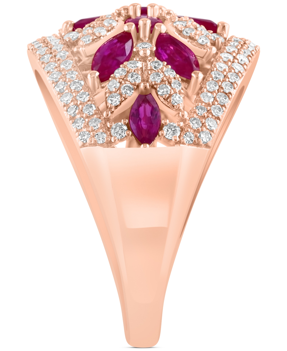EFFY COLLECTION EFFY RUBY (1-5/8 CT. T.W.) & DIAMOND (5/8 CT. T.W.) OPENWORK FLOWER RING IN 14K ROSE GOLD 