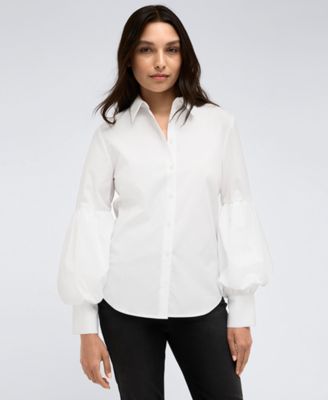 Kenneth Cole - Women's Button-Front Poplin Stretch Balloon-Sleeve Shirt