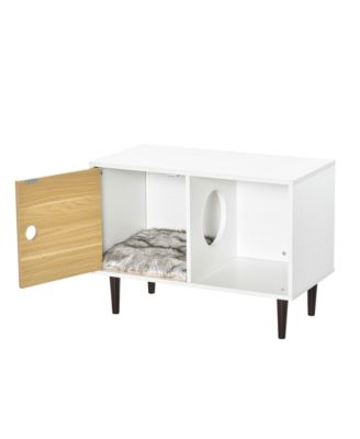 Wooden Cat House with Soft Cushion, Decorative Kitten Condo Side Table, Elevated Pet House with Storage Space