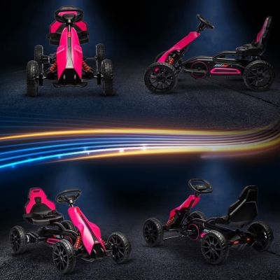 12V Electric Go Kart for Kids, Outdoor Ride-On Toy with Forward Backward Drive & Adjustable Speed, Gift for Child 3-8 Years Old, Pink
