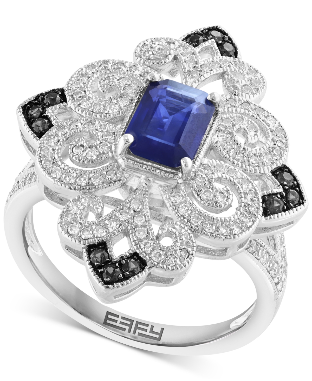 Effy Collection Effy Sapphire (1-1/6 Ct. T.w.) & Diamond (3/8 Ct. T.w.) Statement Ring In Sterling Silver In Sapphire
