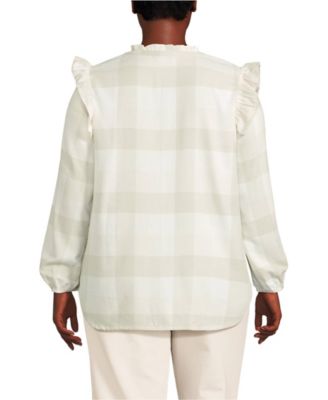 Women's Plus Size Ruffle Front Flannel Popover Blouse