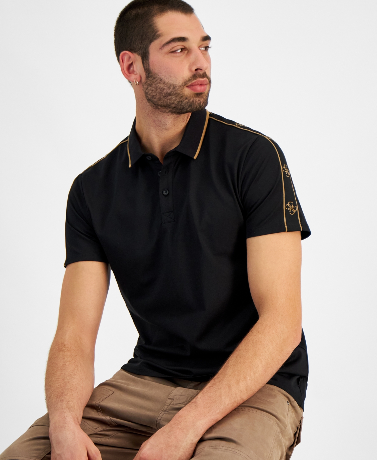 Guess Men's Quattro Crest Short Sleeve Polo Shirt -COCONUT LATTE COMBO