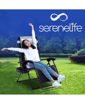 Padded Zero Gravity Lawn Chair with Side Table, Gray and Black