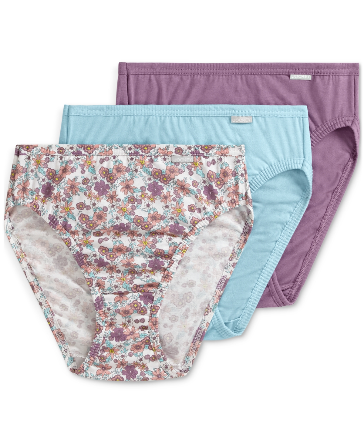 Jockey Elance French Cut 3 Pack Underwear 1485 1487, Extended Sizes In Elissa Floral,bleached,silver Plum