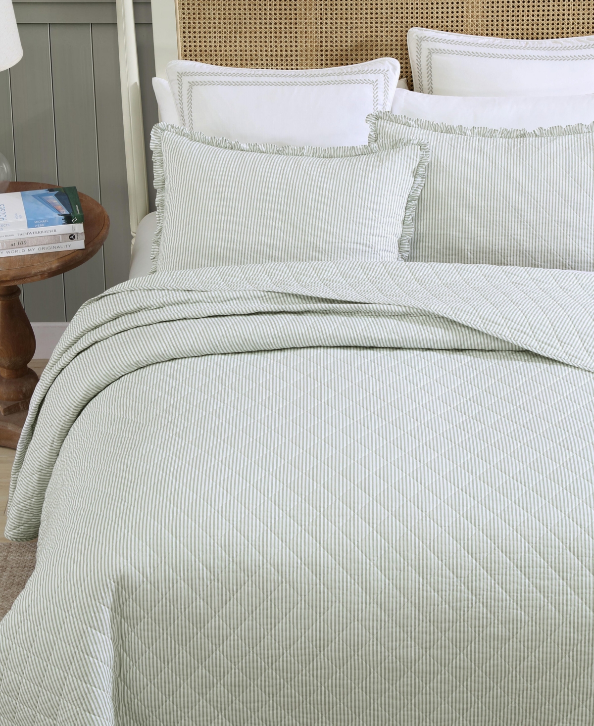 Laura Ashley Oxford Stripe Reversible -Pc. Quilt Set