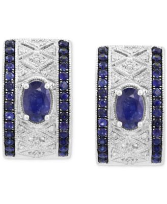 EFFY&reg; Blue Sapphire (1-5/8 ct. t.w.) & Diamond (1/5 ct. t.w.) Huggie Hoop Earrings in Sterling Silver (Also available in Ruby) 