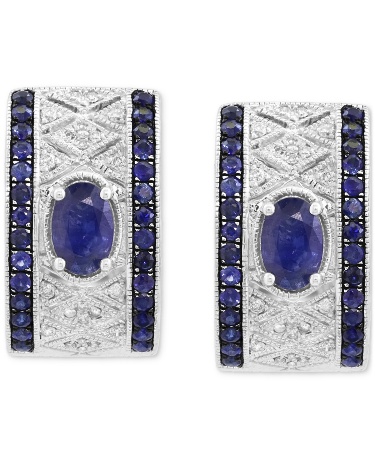 Effy Collection Effy Blue Sapphire (1-5/8 Ct. T.w.) & Diamond (1/5 Ct. T.w.) Huggie Hoop Earrings In Sterling Silver In Sapphire