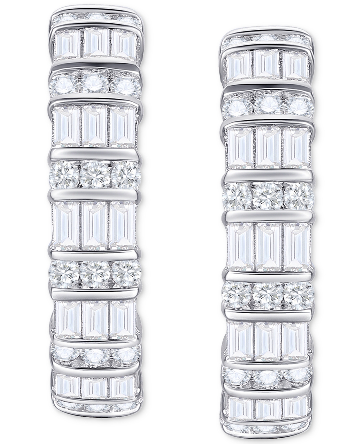 Macy's Diamond Round & Baguette Hoop Earrings (1 Ct. T.w.) In 10k White Gold In White Gold