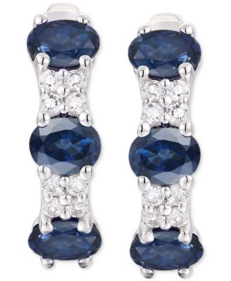 Ruby (1-1/3 ct. t.w.) & Diamond (1/6 ct. t.w.) Oval Small Hoop Earrings 14K Gold, 0.5" (Also available in Emerald & Sapphire)