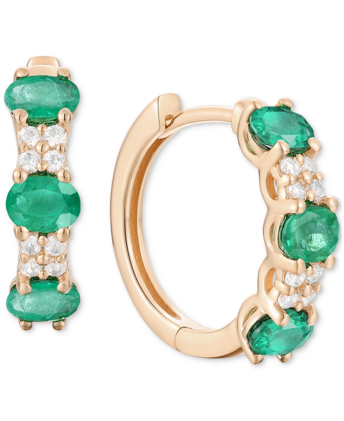 Macy's Ruby (1-1/3 Ct. T.w.) & Diamond (1/6 Ct. T.w.) Oval Small Hoop Earrings 14k Gold, 0.5" (also Availab In Emerald