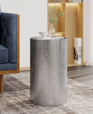 Streamdale Modern Round Accent Table With Hammered Metal And Iron Frame