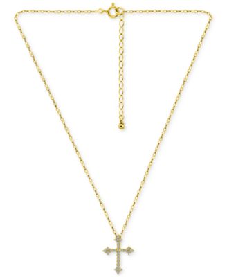Cubic Zirconia Cross Pendant Necklace in 18k Gold-Plated Sterling Silver, 16" + 2" extender, Exclusively at Macy's 