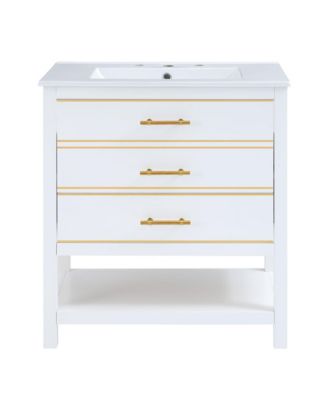 Modern 30inch Navy Blue/White Bathroom Vanity Cabinet Combo with OpenStorge, Two Drawers