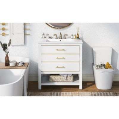 Modern 30inch Navy Blue/White Bathroom Vanity Cabinet Combo with OpenStorge, Two Drawers