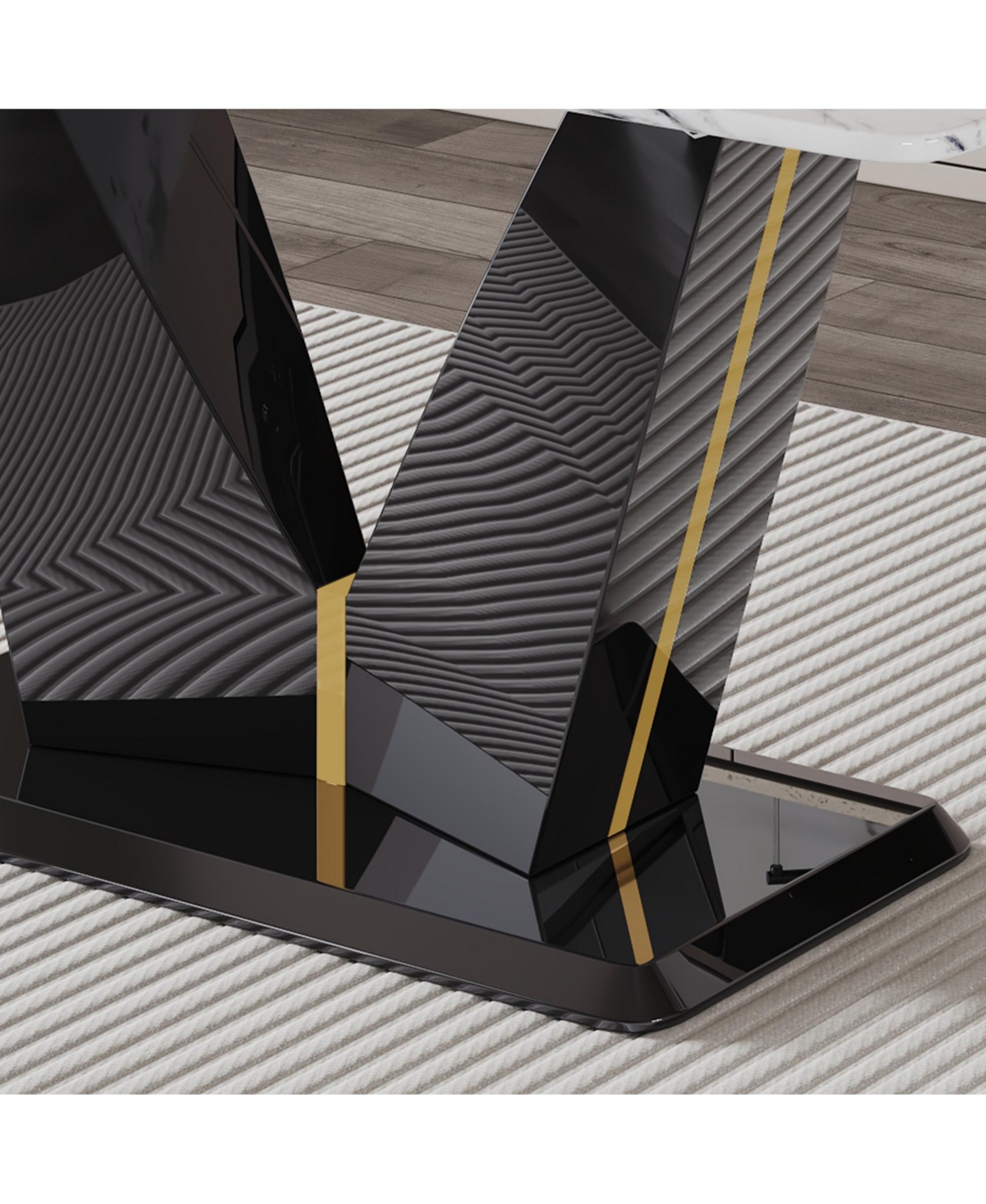 Streamdale Furniture Table and chair set, white imitation marble texture glass tabletop, black Mdf table legs, stable and beautiful. Modern simple din