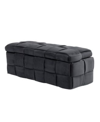 Storage Ottoman, Bedroom End Bench, Upholstered Fabric Storage Ottoman with Safety Hinge, Entryway Padded Footstool, Ottoman Bench for Living Room & Bedroom (Black)