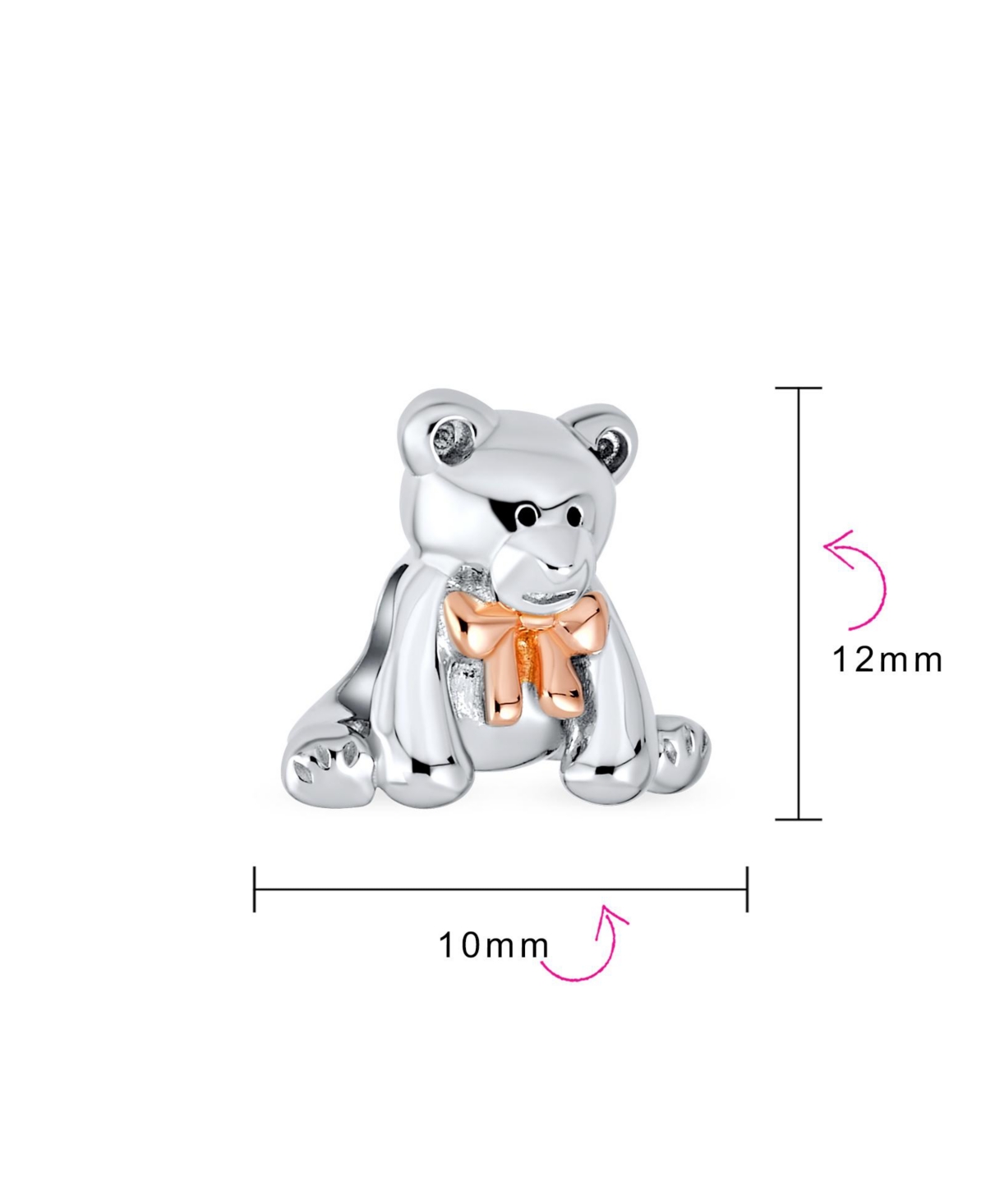 Bling Jewelry Stuffed Animal Teddy Bear Charm Bead Rose Gold Plated Sterling Silver - Two-tone