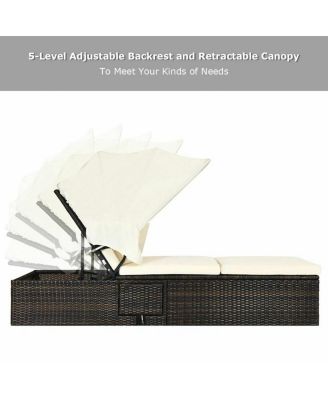 Outdoor Chaise Lounge Chair with Folding Canopy