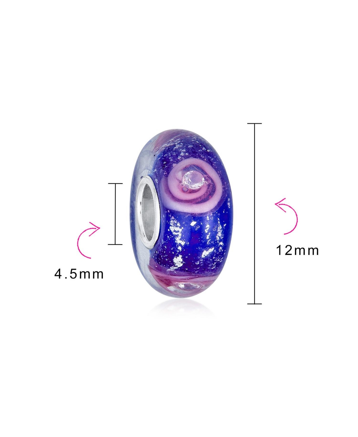 Bling Jewelry Rose Flower Murano Glass Charm Bead Silver Core PinkRose Flower Spacer - Blue