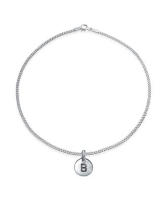 Circle Disc Charm Alphabet Initial P Anklet Ankle Bracelet .925 Sterling Silver 10"