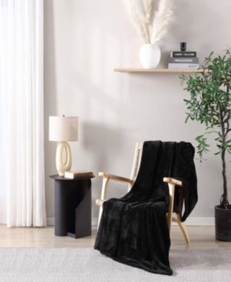 Solid Faux Fur Black Throw Blanket-50X60