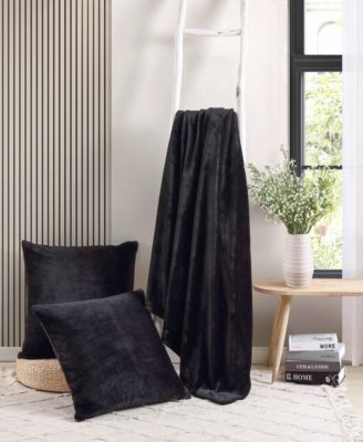 Solid Faux Fur Black Throw Blanket-50X60