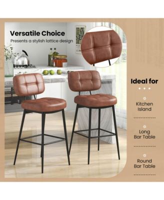 Set of 2 Bar Stools with Padded Seat Footrest & Metal Legs PU Leather for Kitchen