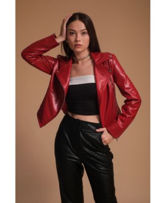 Women's Leather Jacket, Red, Created for Macy's