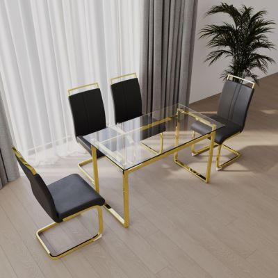 Modern Glass Dining Set with Gold Legs for 4