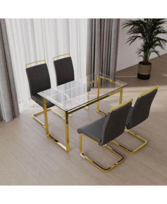 51" Glass Dining Set (4 Chairs) + Golden Legs