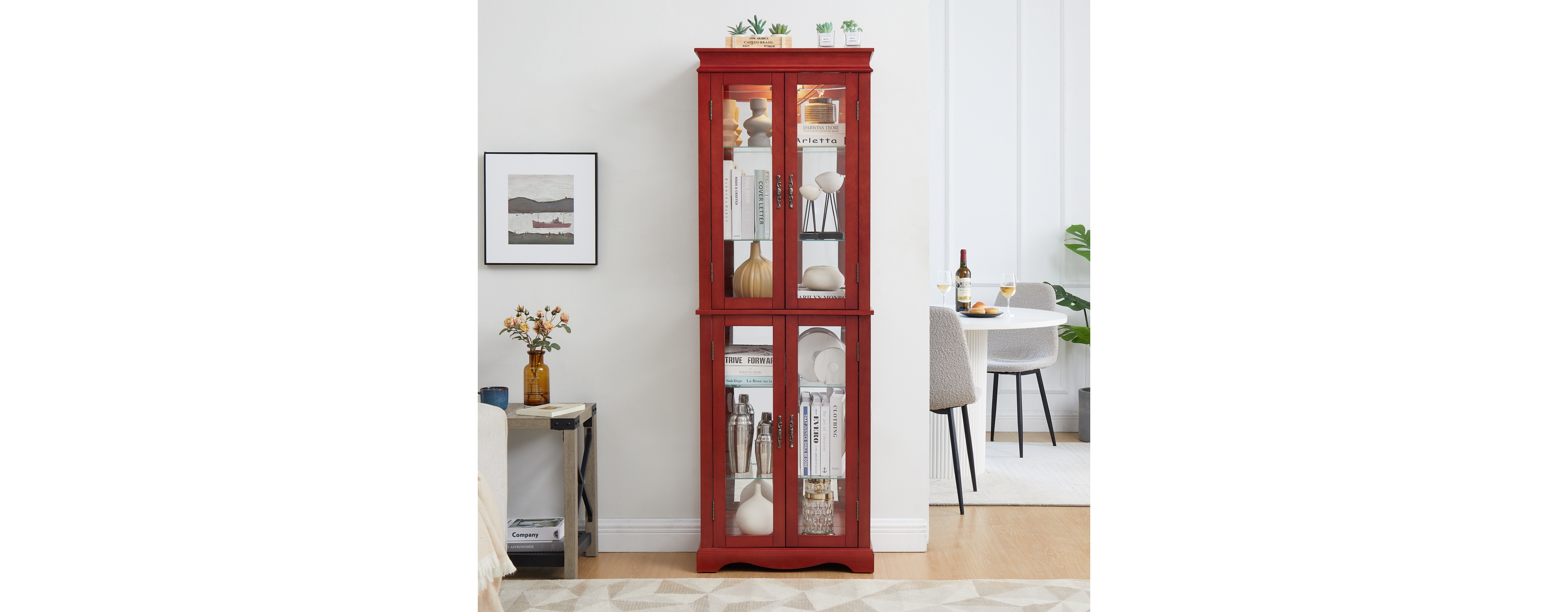 Streamdale Furniture Lighted Glass Curio Display Cabinet, Display Cabinet, Glass Storage Cabinet Glass Wine cabinet Wood Frame Toy Display for Living