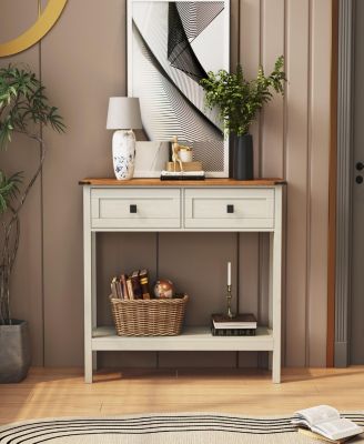 Farmhouse Console Table with Storage and Shelf