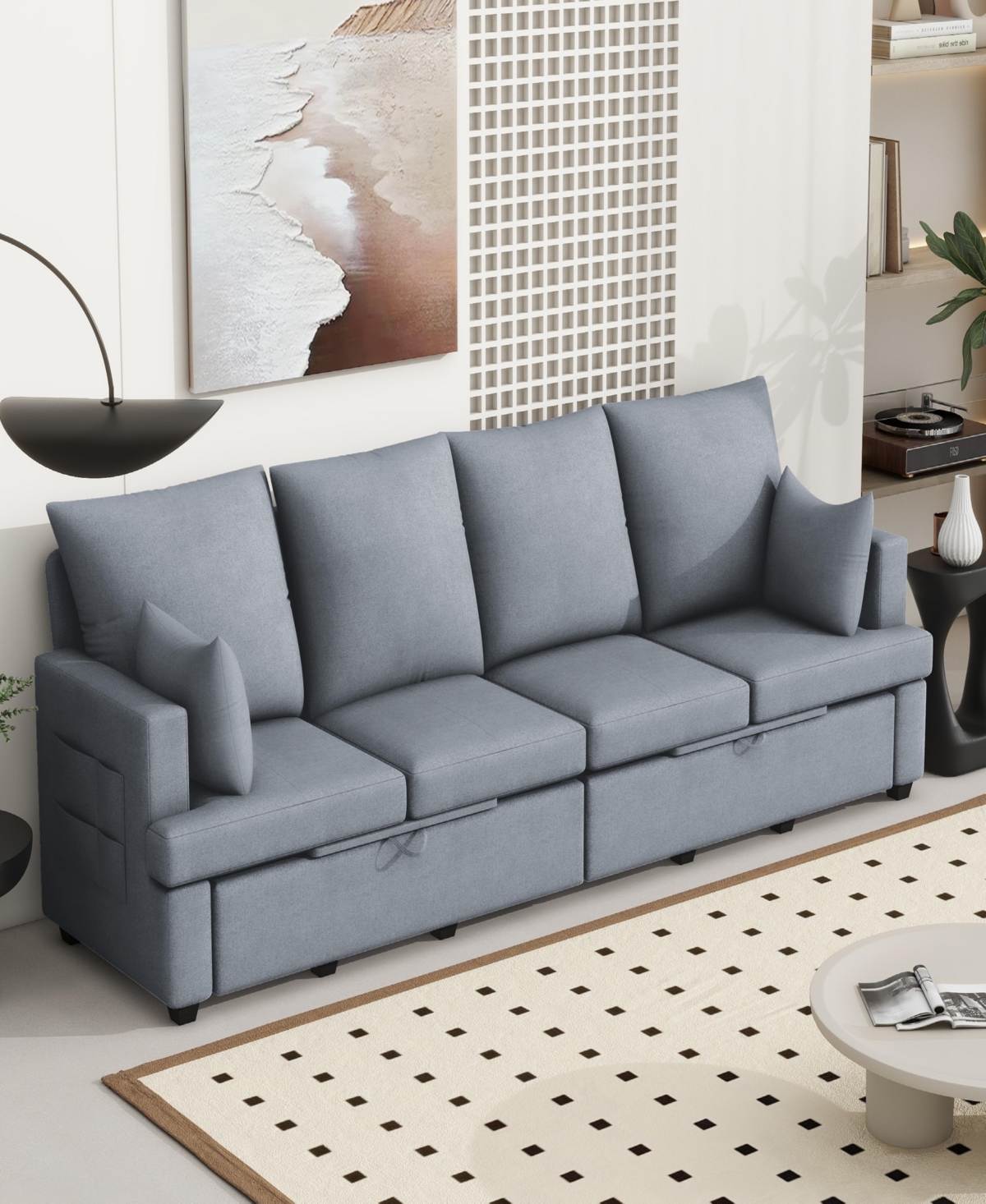 Streamdale Furniture Modern Modular Sofa, 4 Seat Chenile sectional Couch Set with 2 pilows lncluded, freely CombinableIndoor Funiture for Living Room