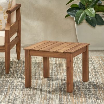 Acacia Wood Slat-Top Side Table: Minimalist Elegance For Outdoor Spaces