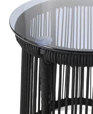 Streamdale Modern Moonstone Rope-Wrapped Side Table With Tempered Glass Top