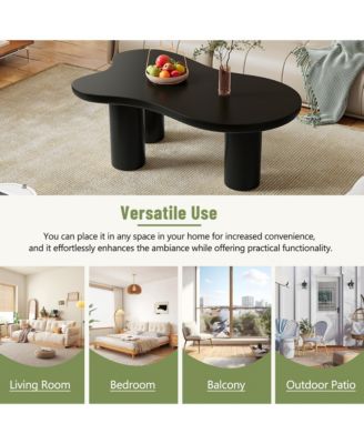 44" x 25.9" Easy Assembly Cloud Coffee Table with 1.5" Thick Tabletop, Cream Style Irregular End Table with 3 Sturdy Legs, Sleek Center Table with Round Edge for Living Room, Black