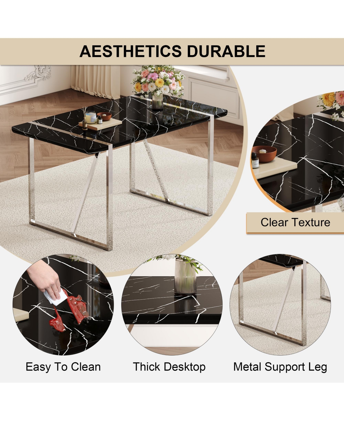 Streamdale Furniture Table and chair set.a rustic industrial rectangular Mdfdining table with Mdf desktop and electroplated silver metal legs.P