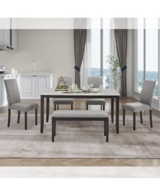 Simplie Fun Faux Marble Dining Rectangular Table with Bench, Kitchen Table with Bench for Small ...