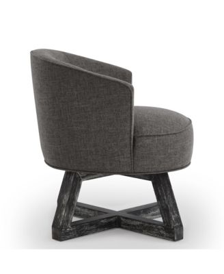 Linen Swivel Lounge Chair with Wood Base