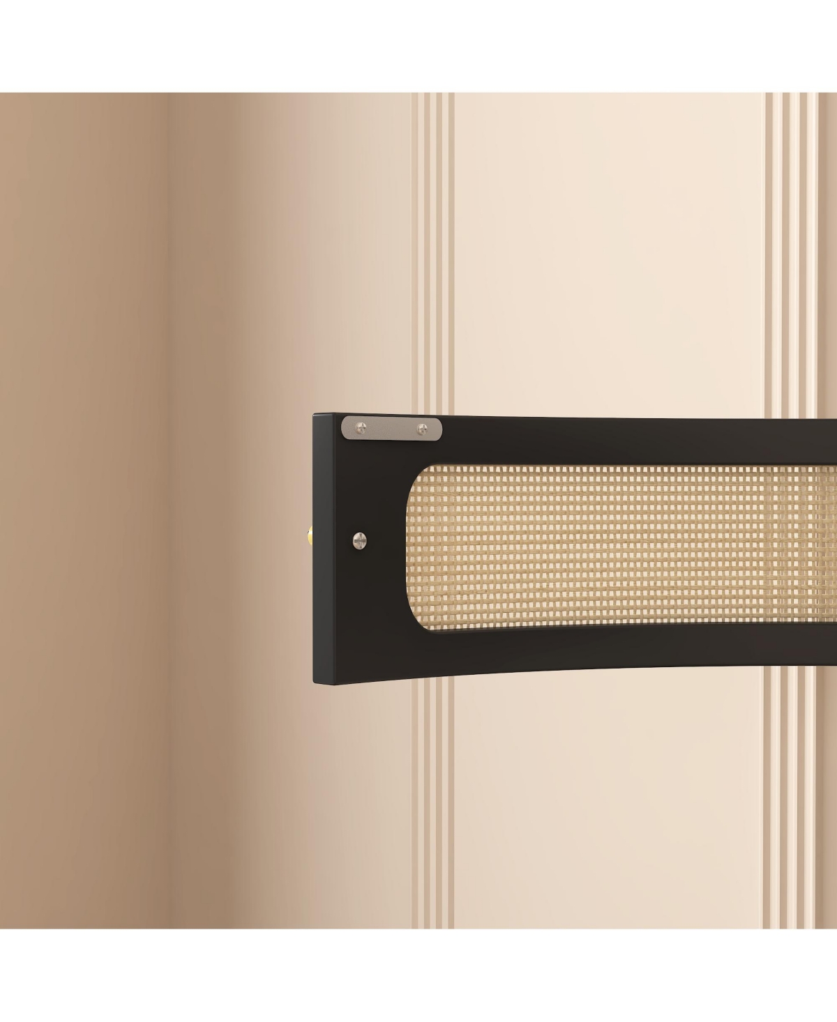 Streamdale Furniture Unique Half Moon Design End Table with Rattan Door, Elegant Semicircle Sofa Side Table with 2 Rattan Storage Cabinet and Bottom S